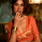 Rajwada Orange Woven Design Silk Blend Saree With Unstitched Blouse For Women