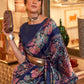Rajwada Navy Blue And Pink Woven Design Silk Blend Saree With Unstitched Blouse For Women