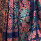 Rajwada Navy Blue And Pink Woven Design Silk Blend Saree With Unstitched Blouse For Women
