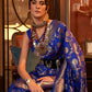 Rajwada Navy Blue Woven Design Silk Blend Saree With Unstitched Blouse For Women