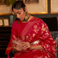 Rajwada Red Woven Design Silk Blend Saree With Unstitched Blouse For Women