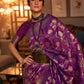 Rajwada Purple Woven Design Silk Blend Saree With Unstitched Blouse For Women