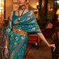 Rajwada Teal Woven Design Silk Blend Saree With Unstitched Blouse For Women