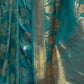 Rajwada Teal Woven Design Silk Blend Saree With Unstitched Blouse For Women