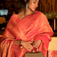 Rajwada Orange Woven Design Silk Blend Saree With Unstitched Blouse For Women