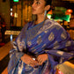 Rajwada Navy Blue Woven Design Silk Blend Saree With Unstitched Blouse For Women