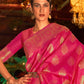 Rajwada Pink Woven Design Silk Blend Saree With Unstitched Blouse For Women