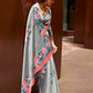Rajwada Women Festive Grey Satin Printed Saree With Unstitched Blouse