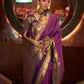 Rajwada Purple And Gold Woven Design Silk Blend Saree With Unstitched Blouse For Women