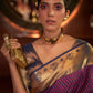 Rajwada Purple And Gold Woven Design Silk Blend Saree With Unstitched Blouse For Women