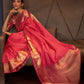 Rajwada Orange And Pink Woven Design Silk Blend Saree With Unstitched Blouse For Women