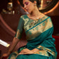 Rajwada Green And Gold Woven Design Silk Blend Saree With Unstitched Blouse For Women
