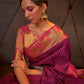 Rajwada Magenta And Gold Woven Design Silk Blend Saree With Unstitched Blouse For Women