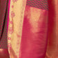 Rajwada Pink And Green Woven Design Silk Blend Saree With Unstitched Blouse For Women