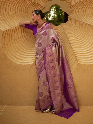 Rajwada Purple Woven Design Silk Blend Saree With Unstitched Blouse For Women