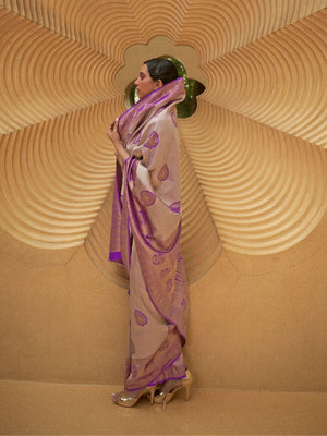 Rajwada Purple Woven Design Silk Blend Saree With Unstitched Blouse For Women