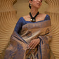 Rajwada Navy Blue And Gold Woven Design Silk Blend Saree With Unstitched Blouse For Women