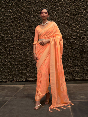 Rajwada Orange Woven Design Silk Blend Saree With Unstitched Blouse For Women