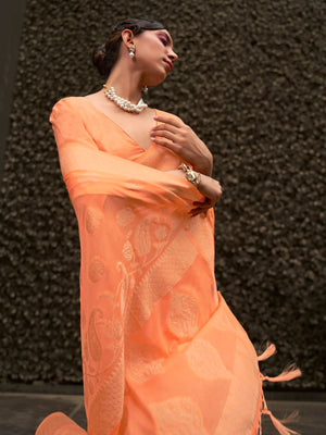 Rajwada Orange Woven Design Silk Blend Saree With Unstitched Blouse For Women