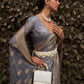 Rajwada Grey Woven Design Silk Blend Saree With Unstitched Blouse For Women