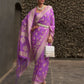 Rajwada Purple Woven Design Silk Blend Saree With Unstitched Blouse For Women