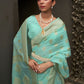 Rajwada Sea Green Woven Design Silk Blend Saree With Unstitched Blouse For Women