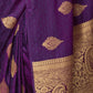 Rajwada Purple Woven Design Silk Blend Saree With Unstitched Blouse For Women