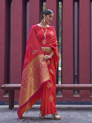 Rajwada Orange Woven Design Silk Blend Saree With Unstitched Blouse For Women