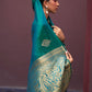 Rajwada Teal Woven Design Silk Blend Saree With Unstitched Blouse For Women