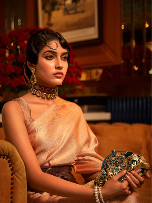 Rajwada Gold Woven Design Silk Blend Saree With Unstitched Blouse For Women