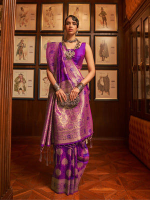 Rajwada Purple Woven Design Silk Blend Saree With Unstitched Blouse For Women