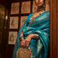 Rajwada Teal Woven Design Silk Blend Saree With Unstitched Blouse For Women