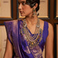 Rajwada Navy Blue Woven Design Silk Blend Saree With Unstitched Blouse For Women