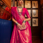 Rajwada Pink Woven Design Silk Blend Saree With Unstitched Blouse For Women