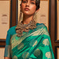 Rajwada Green Woven Design Silk Blend Saree With Unstitched Blouse For Women