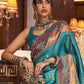 Rajwada Teal Woven Design Silk Blend Saree With Unstitched Blouse For Women