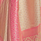 Rajwada Pink And Gold Woven Design Silk Blend Saree With Unstitched Blouse For Women