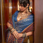 Rajwada Navy Blue And Rust Woven Design Silk Blend Saree With Unstitched Blouse For Women