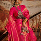 Rajwada Pink Woven Design Silk Blend Saree With Unstitched Blouse For Women