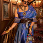 Rajwada Navy Blue Woven Design Silk Blend Saree With Unstitched Blouse For Women