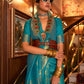 Rajwada Teal Woven Design Silk Blend Saree With Unstitched Blouse For Women