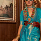 Rajwada Teal Woven Design Silk Blend Saree With Unstitched Blouse For Women