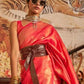 Rajwada Orange Woven Design Silk Blend Saree With Unstitched Blouse For Women
