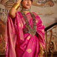 Rajwada Pink Woven Design Silk Blend Saree With Unstitched Blouse For Women