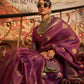 Rajwada Purple Woven Design Silk Blend Saree With Unstitched Blouse For Women