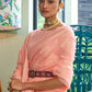 Rajwada Peach Woven Design Silk Blend Saree With Unstitched Blouse For Women
