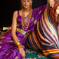 Rajwada Purple Woven Design Silk Blend Saree With Unstitched Blouse For Women