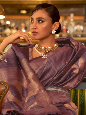 Rajwada Women Festive Purple Silk Blend Woven Saree With Unstitched Blouse