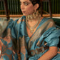 Rajwada Women Festive Blue Silk Blend Woven Saree With Unstitched Blouse