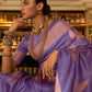 Rajwada Women Festive Purple Silk Blend Woven Saree With Unstitched Blouse